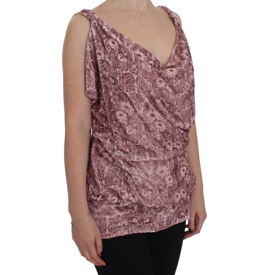 Exte Pink Floral Print Viscose Silk Blouse Top