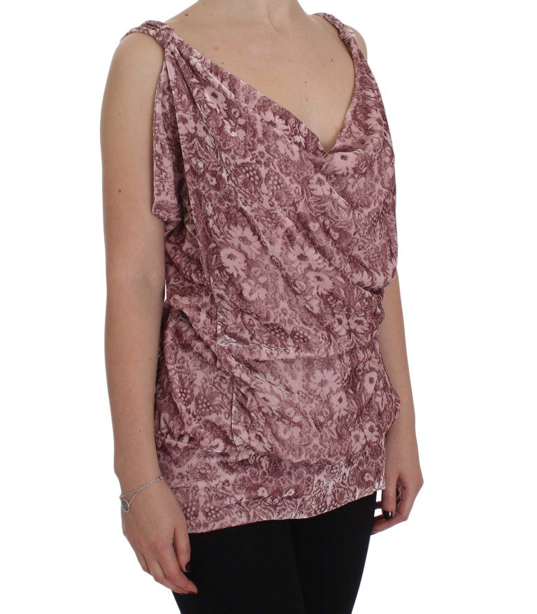 Exte Pink Floral Print Viscose Silk Blouse Top Exte