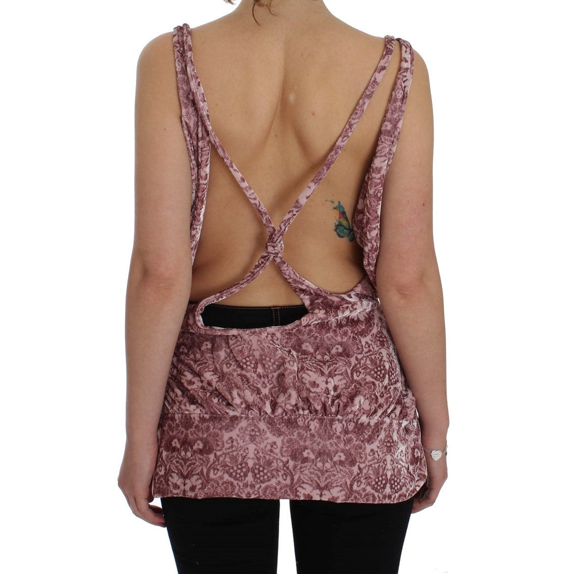 Exte Pink Floral Print Viscose Silk Blouse Top