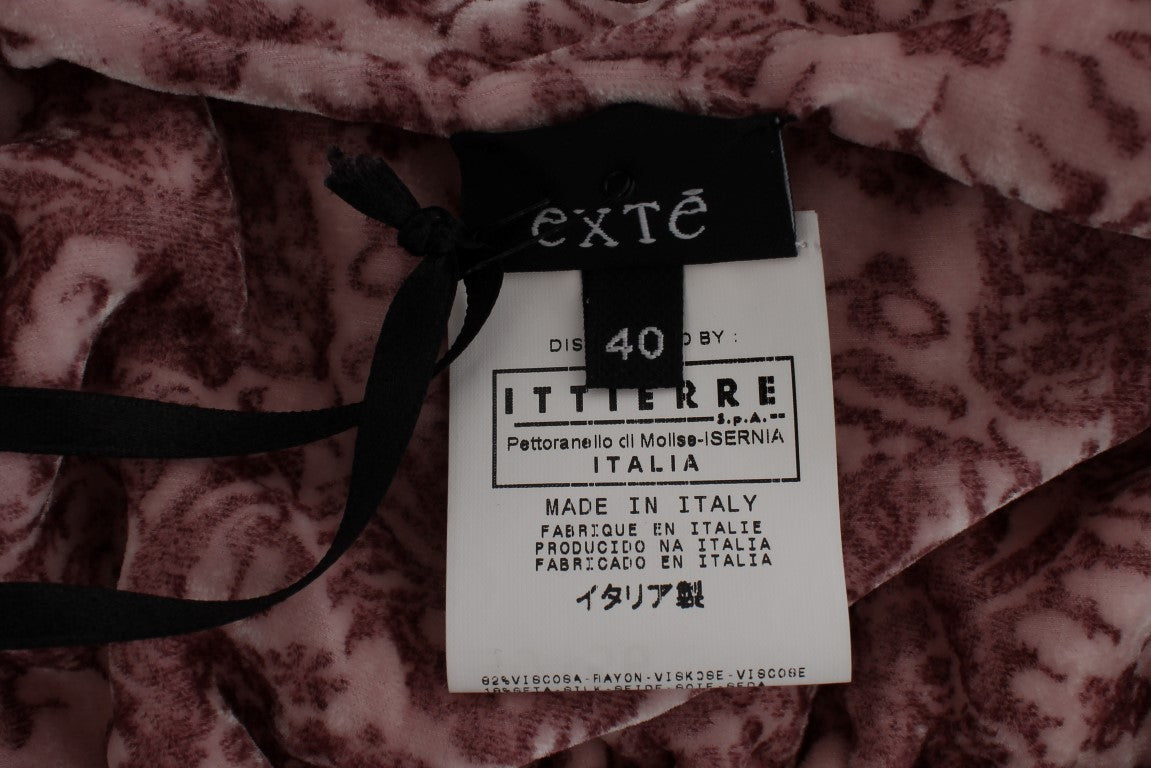 Exte Pink Floral Print Viscose Silk Blouse Top Exte