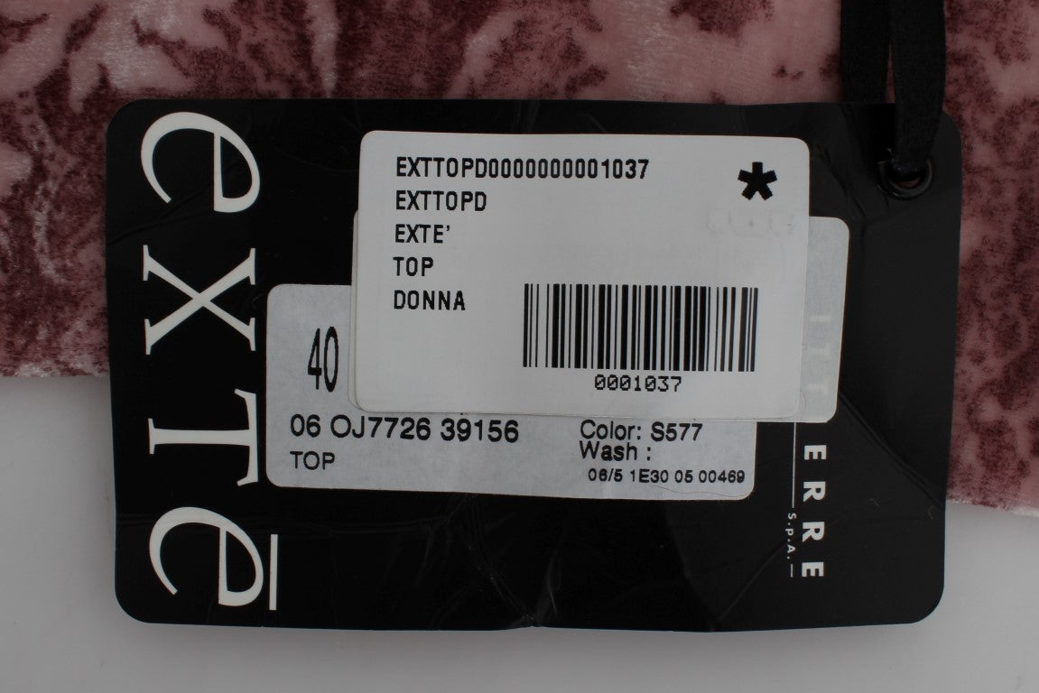 Exte Pink Floral Print Viscose Silk Blouse Top Exte
