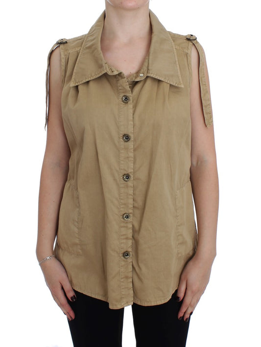 PLEIN SUD Beige Cotton Sleeveless Shirt PLEIN SUD
