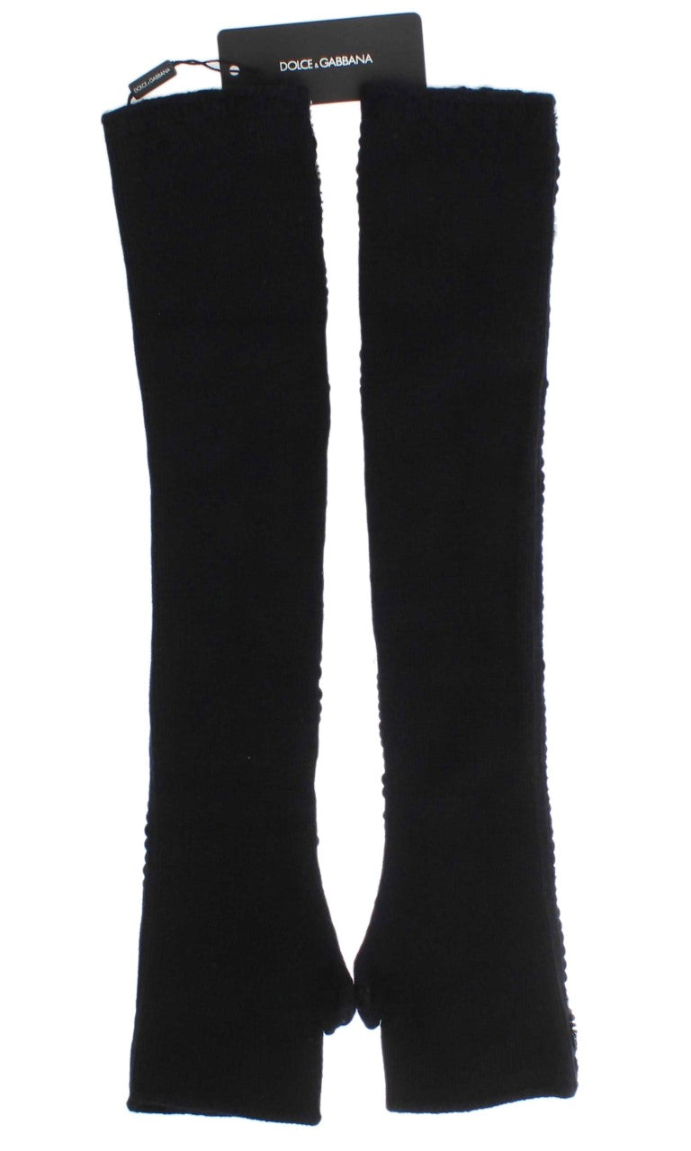 Dolce & Gabbana Black Cashmere Sequined Finger Less Gloves Dolce & Gabbana