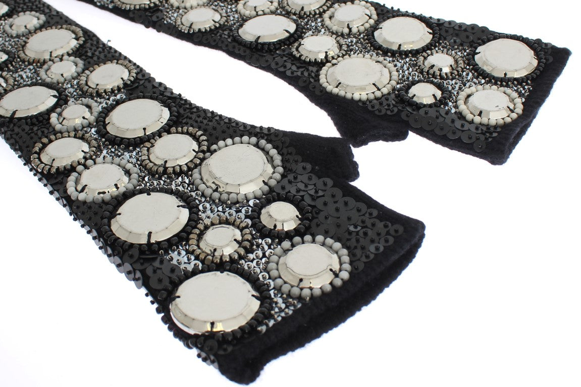 Dolce & Gabbana Black Cashmere Sequined Finger Less Gloves Dolce & Gabbana