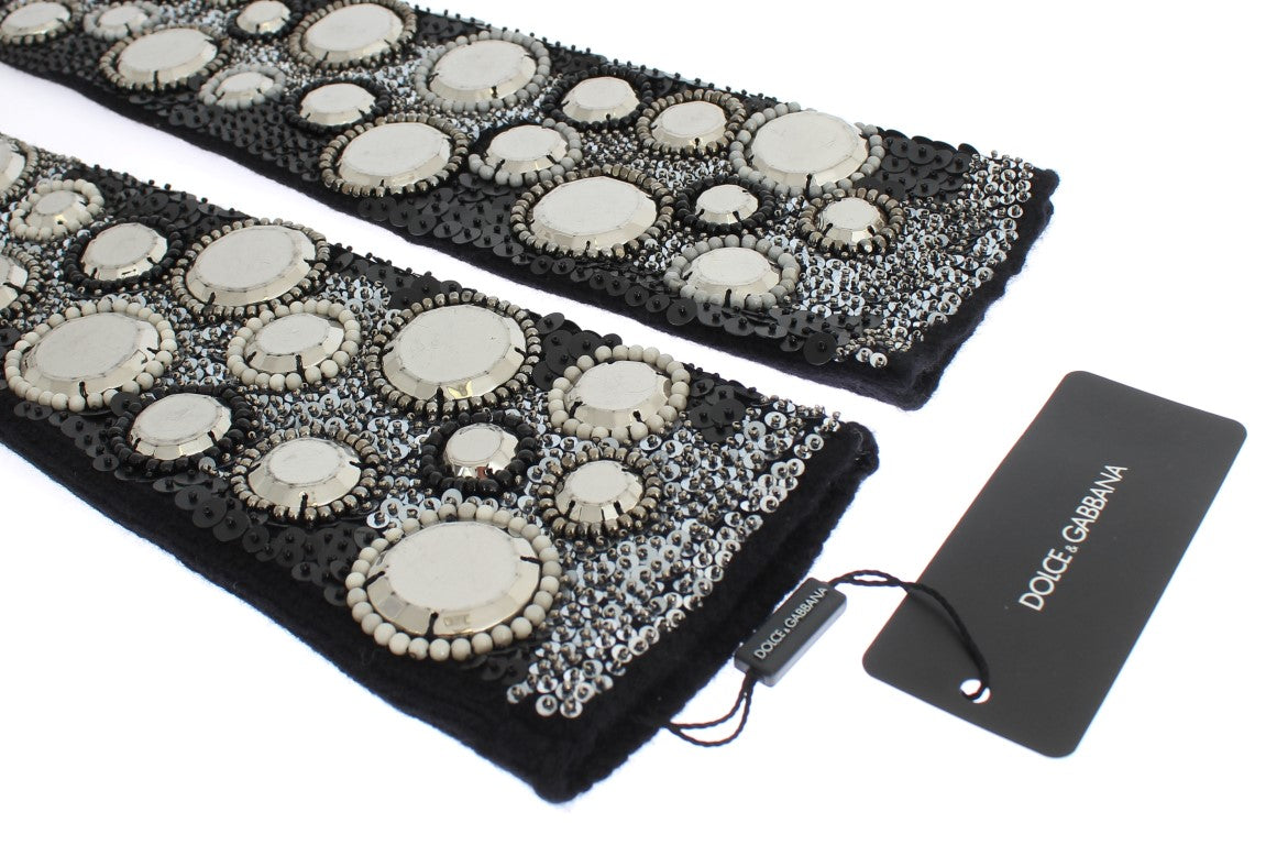 Dolce & Gabbana Black Cashmere Sequined Finger Less Gloves Dolce & Gabbana