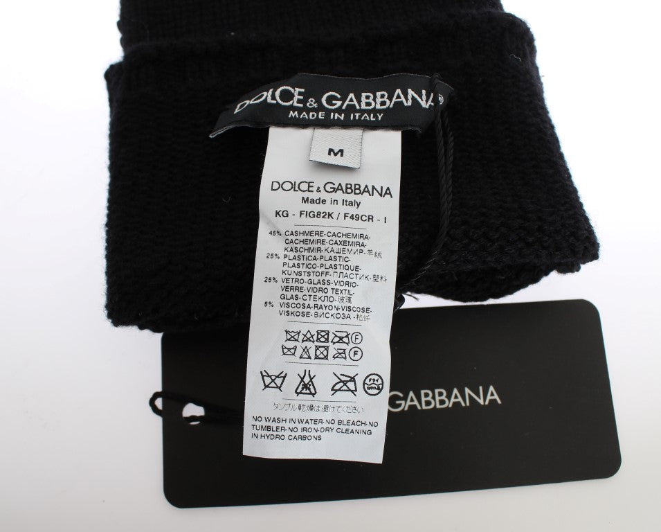 Dolce & Gabbana Black Cashmere Sequined Finger Less Gloves Dolce & Gabbana