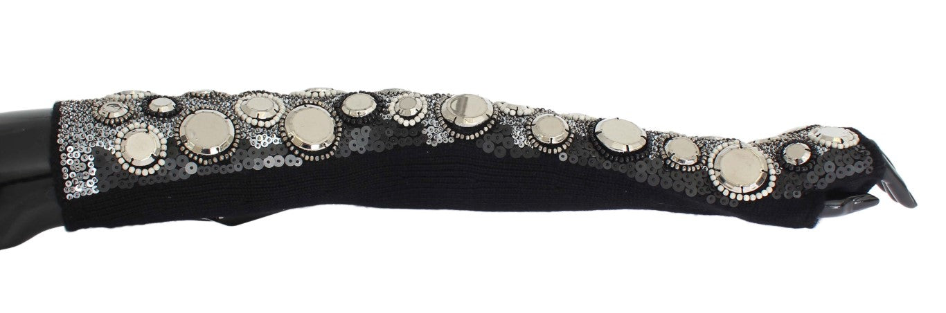 Dolce & Gabbana Black Cashmere Sequined Finger Less Gloves Dolce & Gabbana