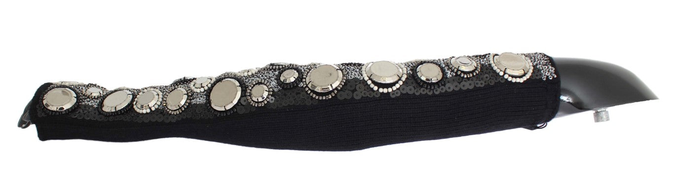 Dolce & Gabbana Black Cashmere Sequined Finger Less Gloves Dolce & Gabbana