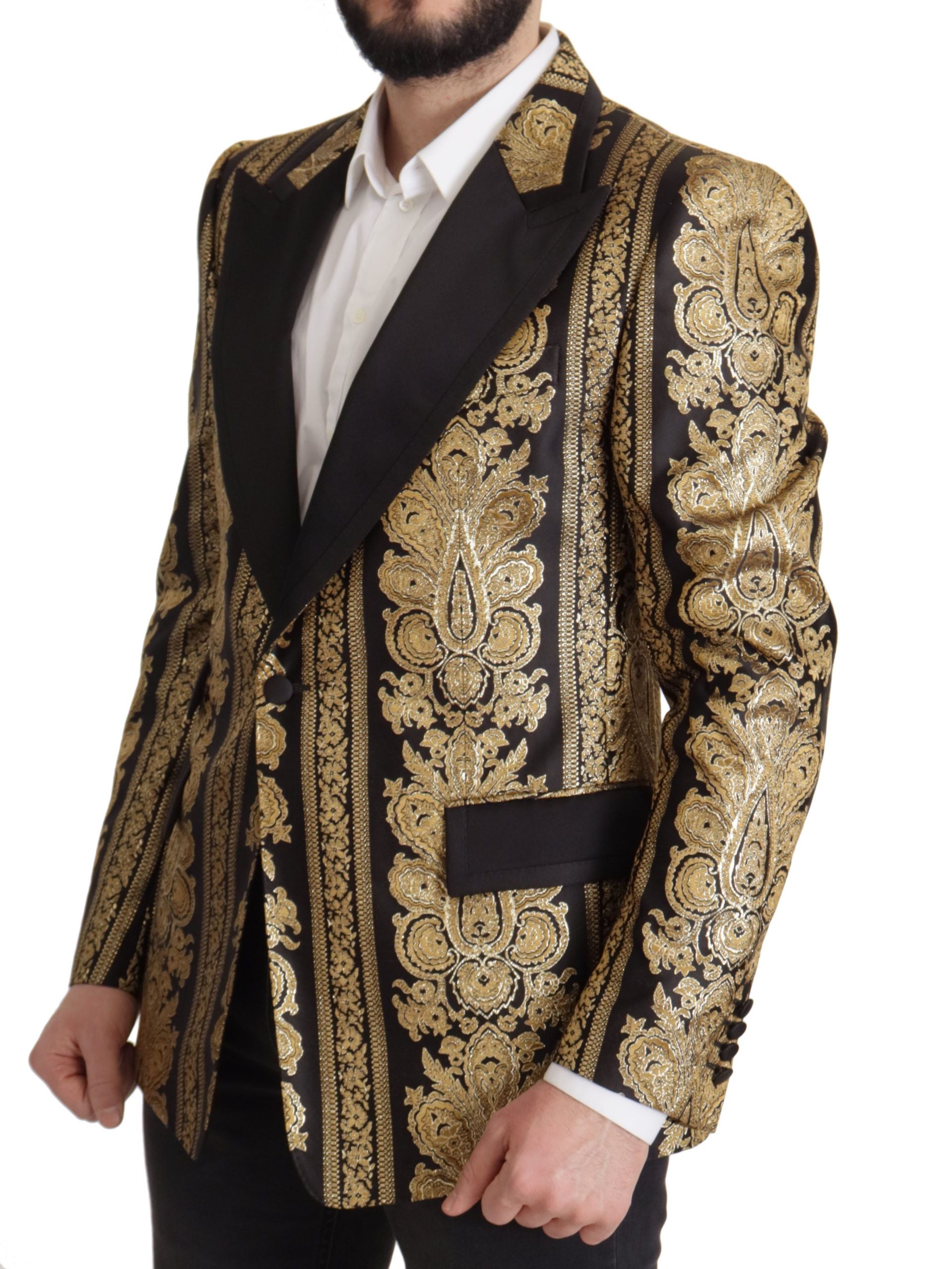 Dolce & Gabbana Black Gold Jacquard Single Breasted Blazer Dolce & Gabbana