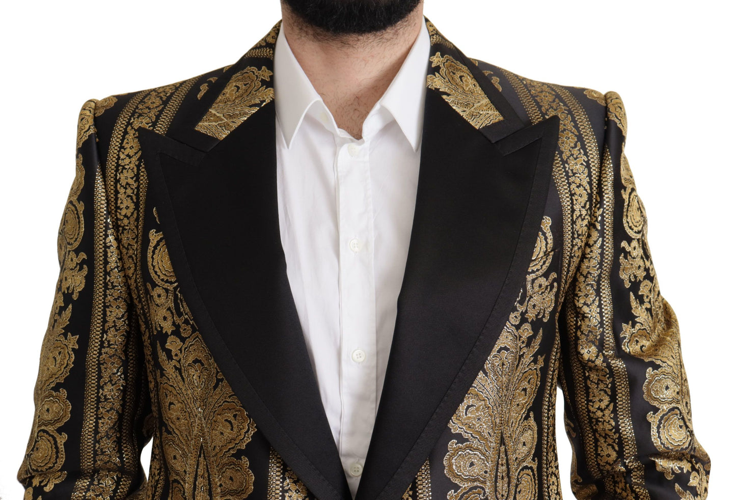 Dolce & Gabbana Black Gold Jacquard Single Breasted Blazer Dolce & Gabbana