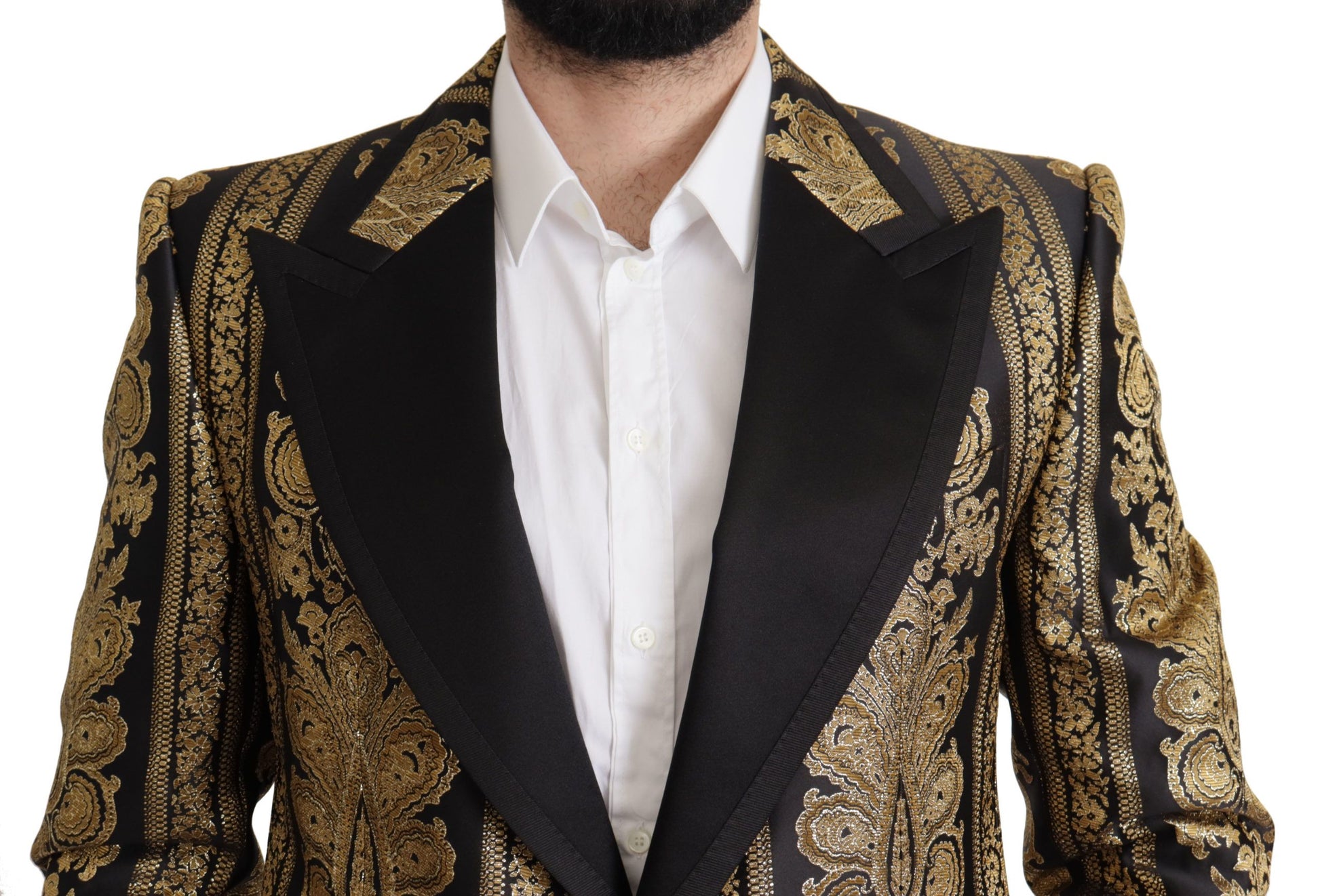 Dolce & Gabbana Black Gold Jacquard Single Breasted Blazer Dolce & Gabbana