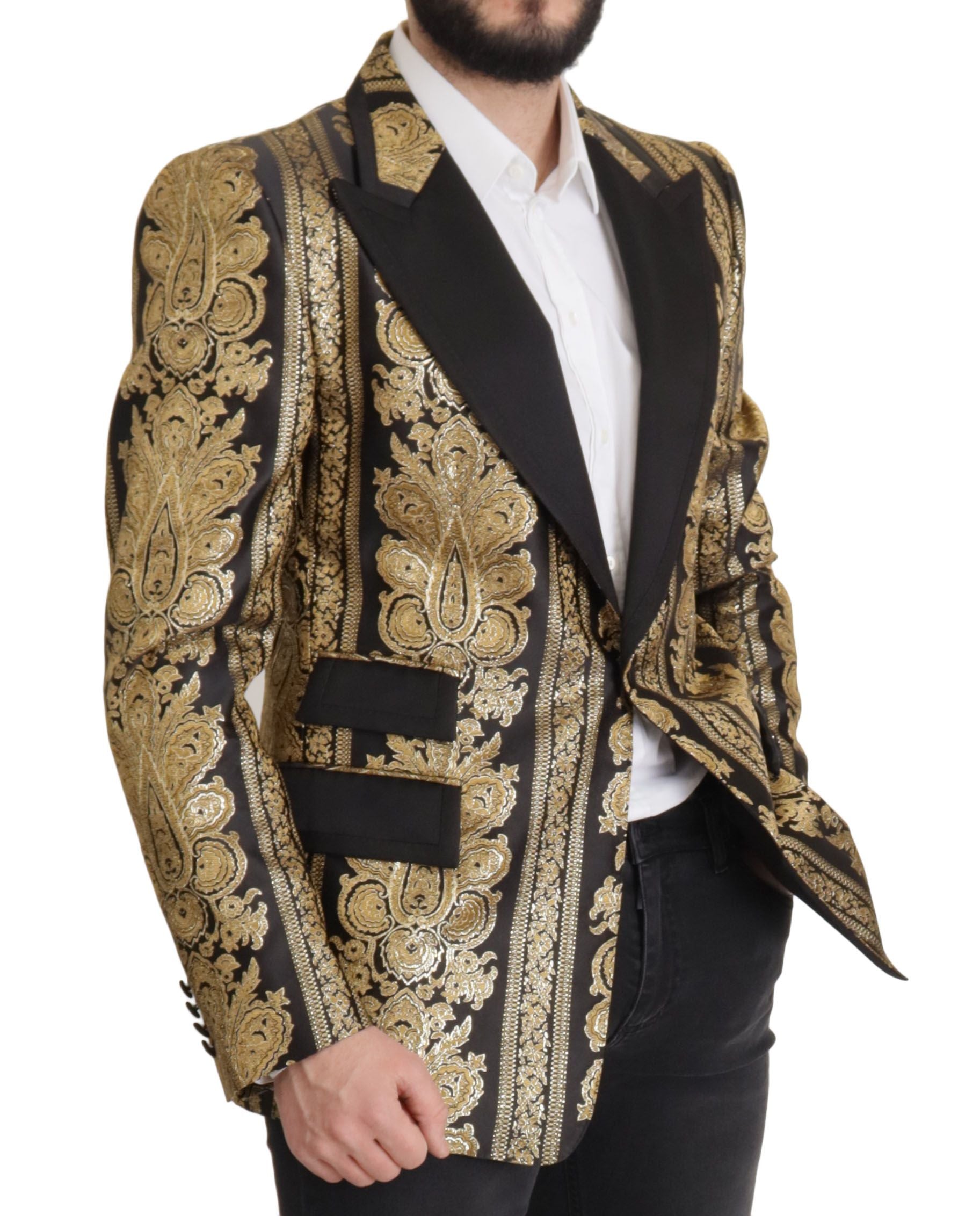 Dolce & Gabbana Black Gold Jacquard Single Breasted Blazer Dolce & Gabbana