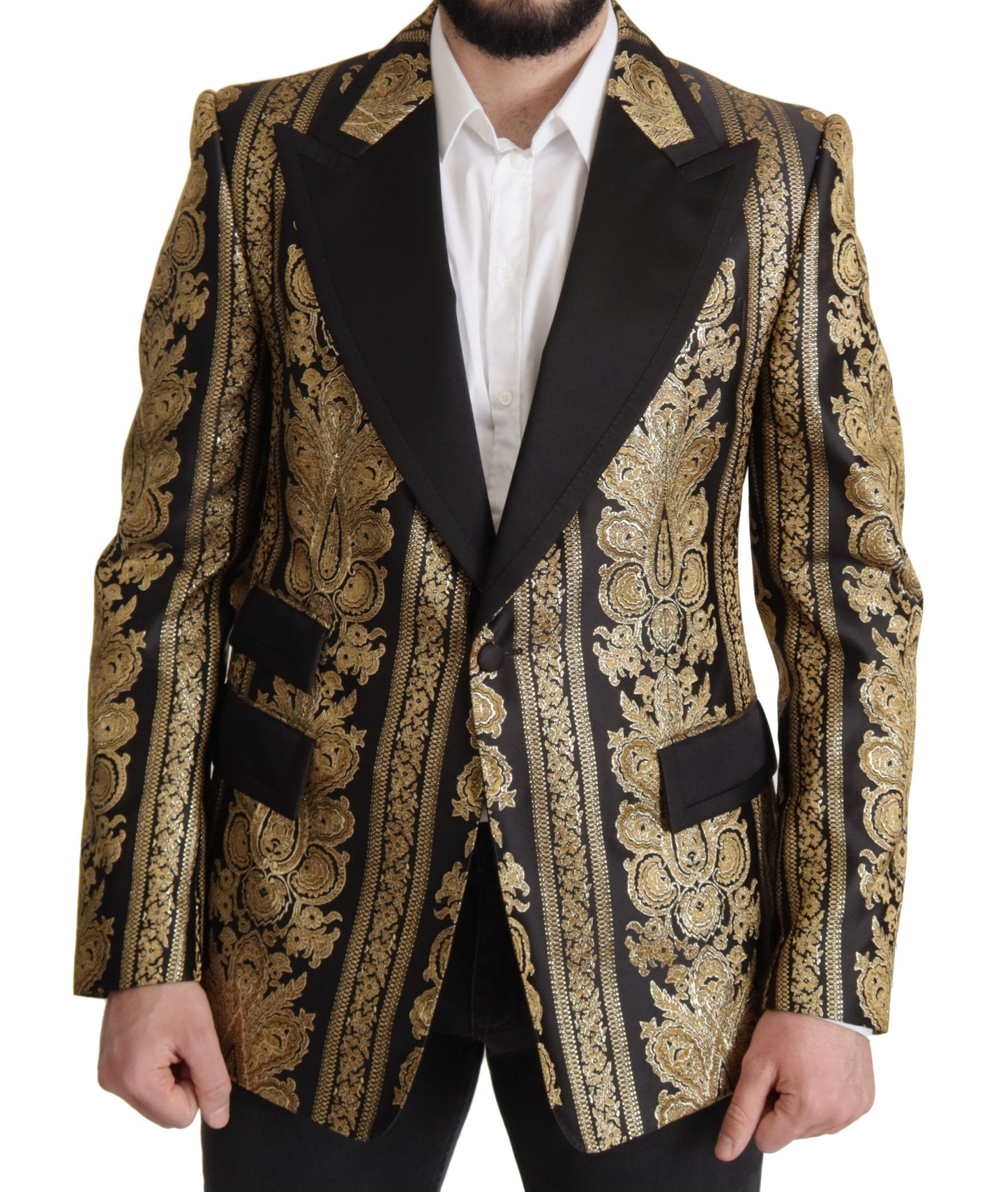 Dolce & Gabbana Black Gold Jacquard Single Breasted Blazer Dolce & Gabbana