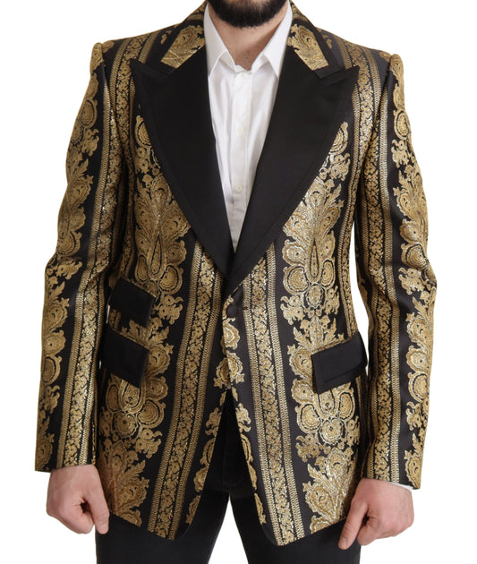 Dolce & Gabbana Black Gold Jacquard Single Breasted Blazer Dolce & Gabbana