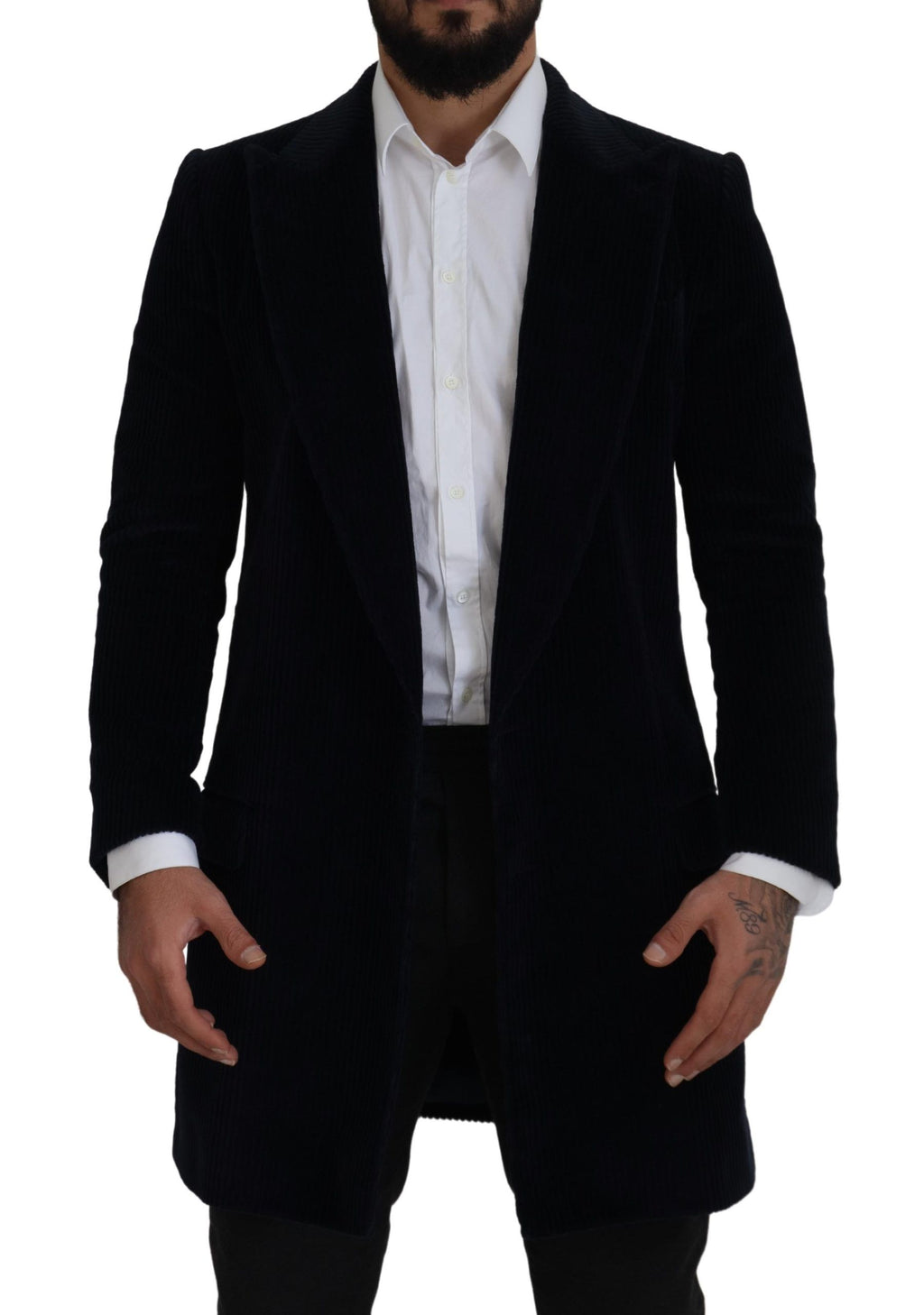 Dolce & Gabbana Black Cotton Cardigan Long Coat Men Jacket - Eljoys Fashion 