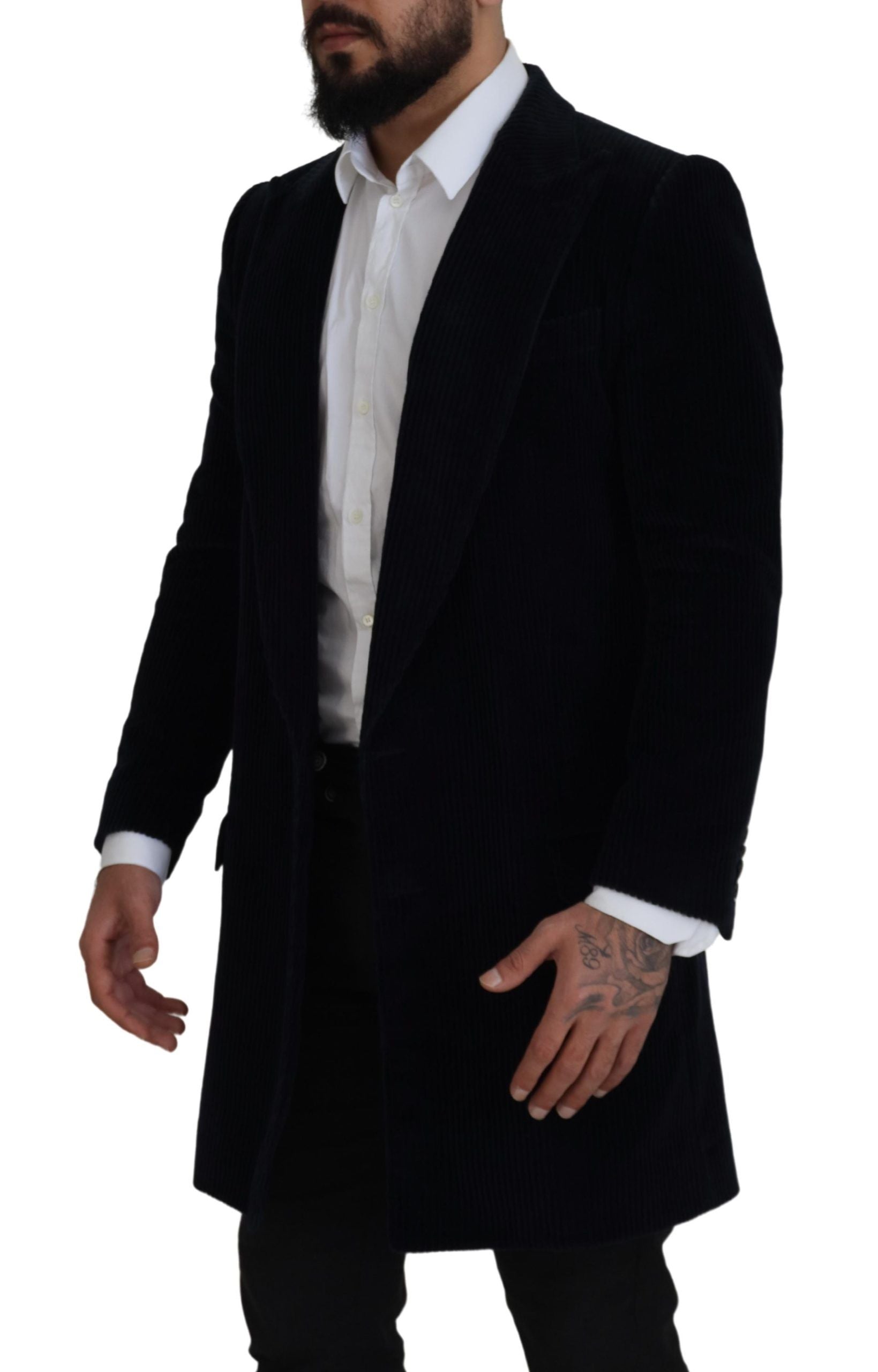 Dolce & Gabbana Black Cotton Cardigan Long Coat Men Jacket Dolce & Gabbana