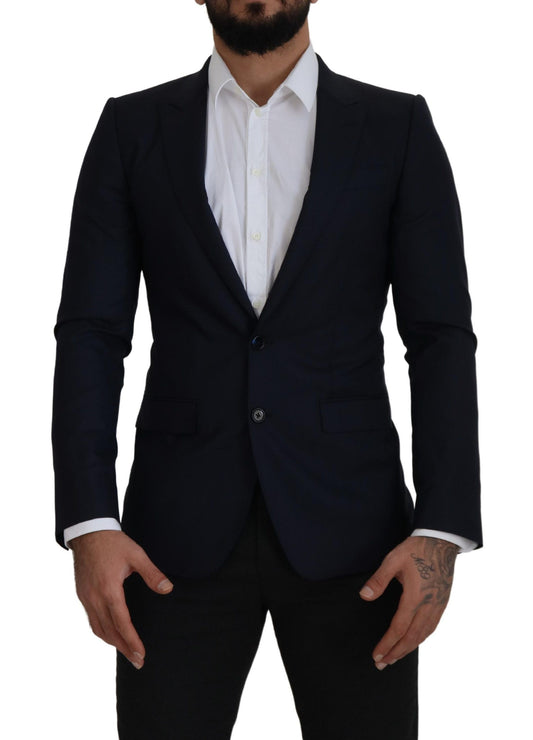 Dolce & Gabbana Blue Wool Single Breasted Coat Blazer Dolce & Gabbana