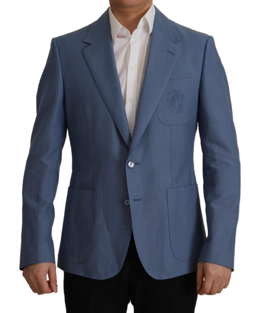 Dolce & Gabbana Blue Single Breasted Logo Blazer Jacket Dolce & Gabbana