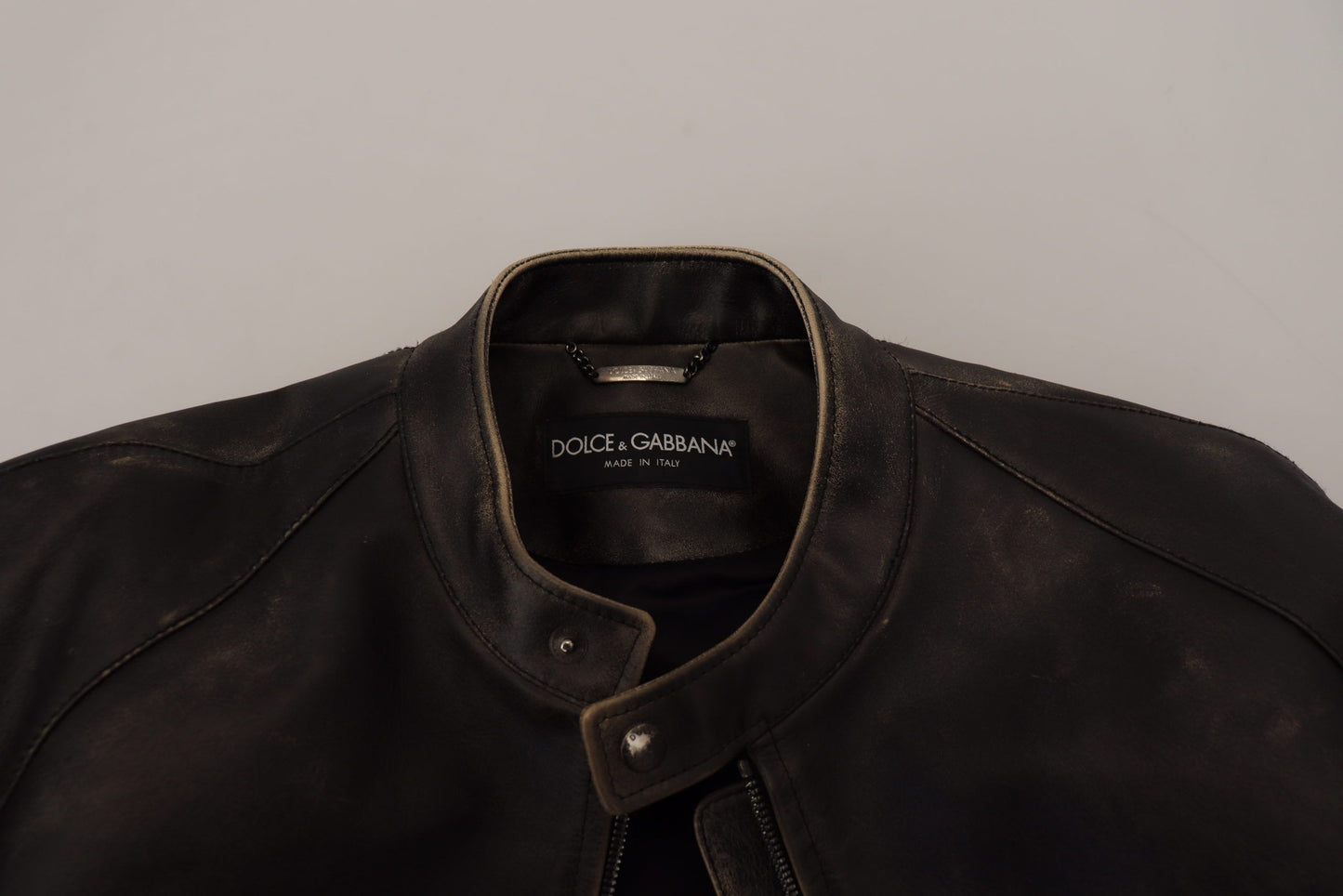 Dolce & Gabbana Black Leather Zipper Biker Coat Jacket Dolce & Gabbana