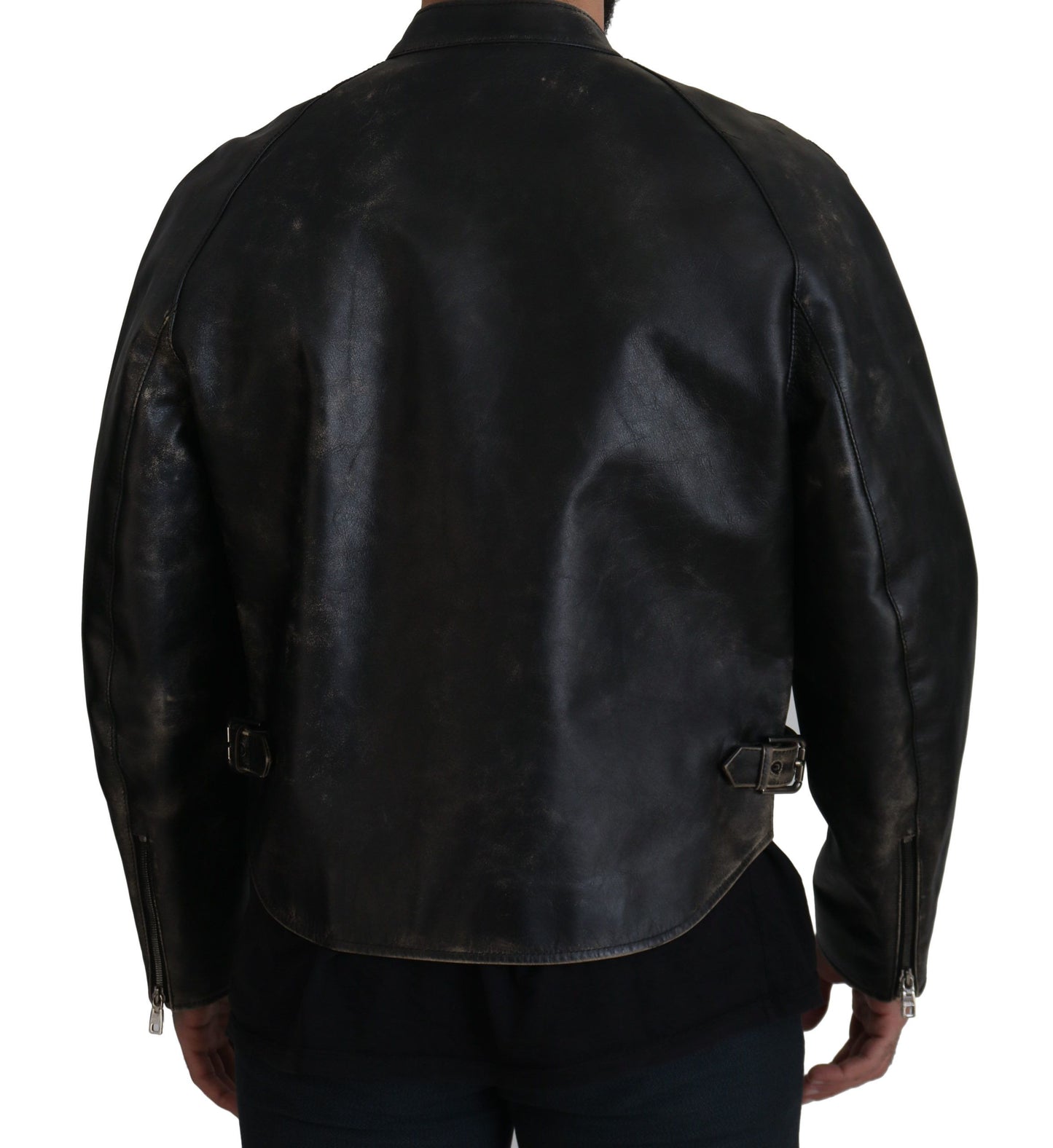 Dolce & Gabbana Black Leather Zipper Biker Coat Jacket Dolce & Gabbana