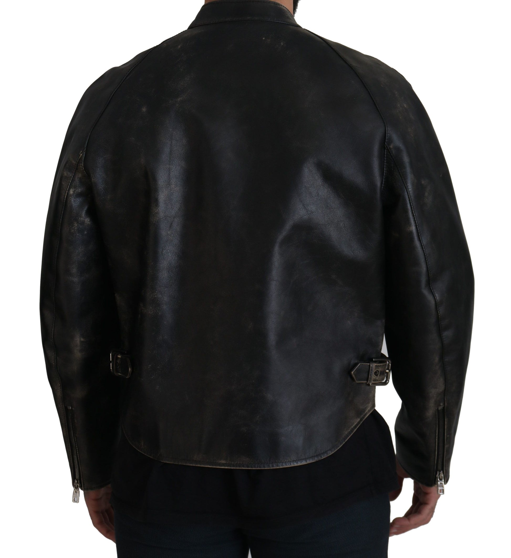 Dolce & Gabbana Black Leather Zipper Biker Coat Jacket Dolce & Gabbana