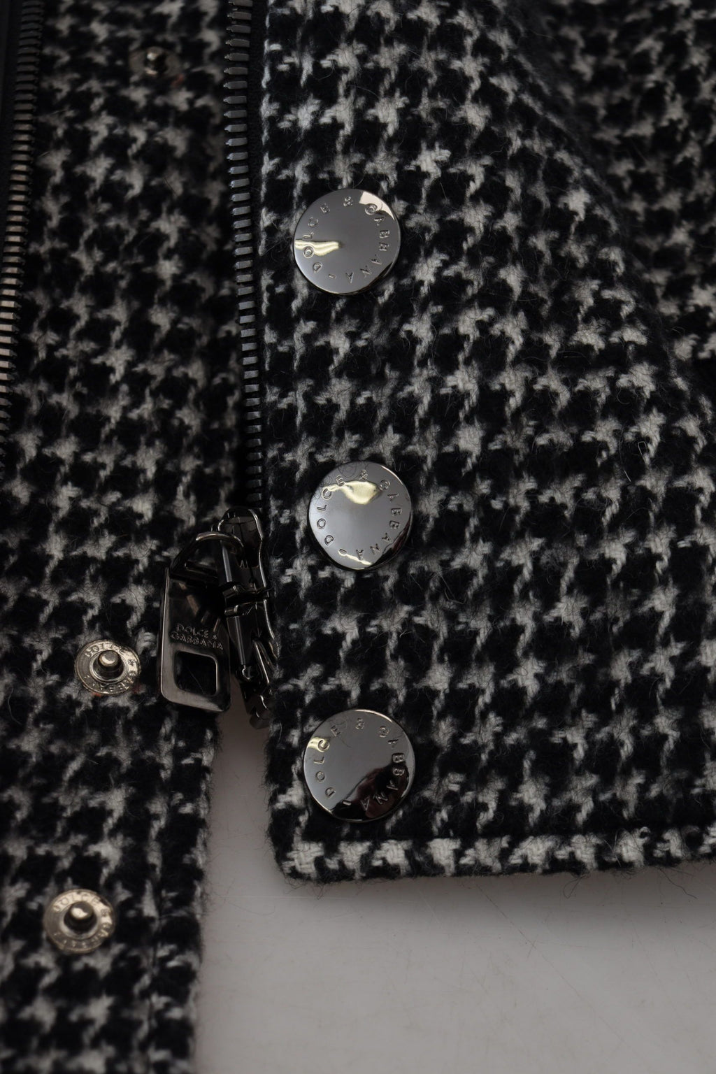 Dolce & Gabbana Black Houndstooth Polyester Bomber Jacket Dolce & Gabbana