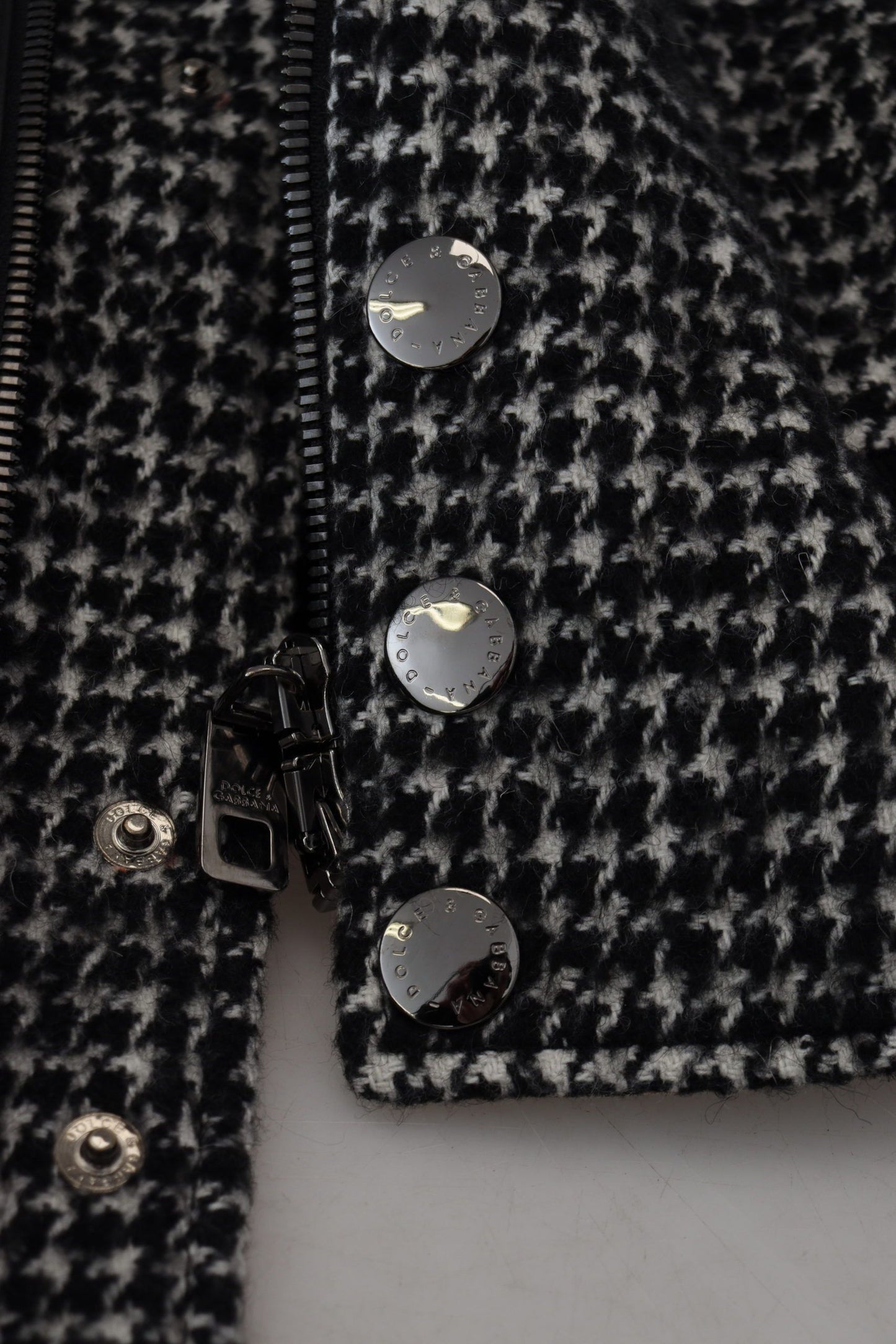 Dolce & Gabbana Black Houndstooth Polyester Bomber Jacket Dolce & Gabbana