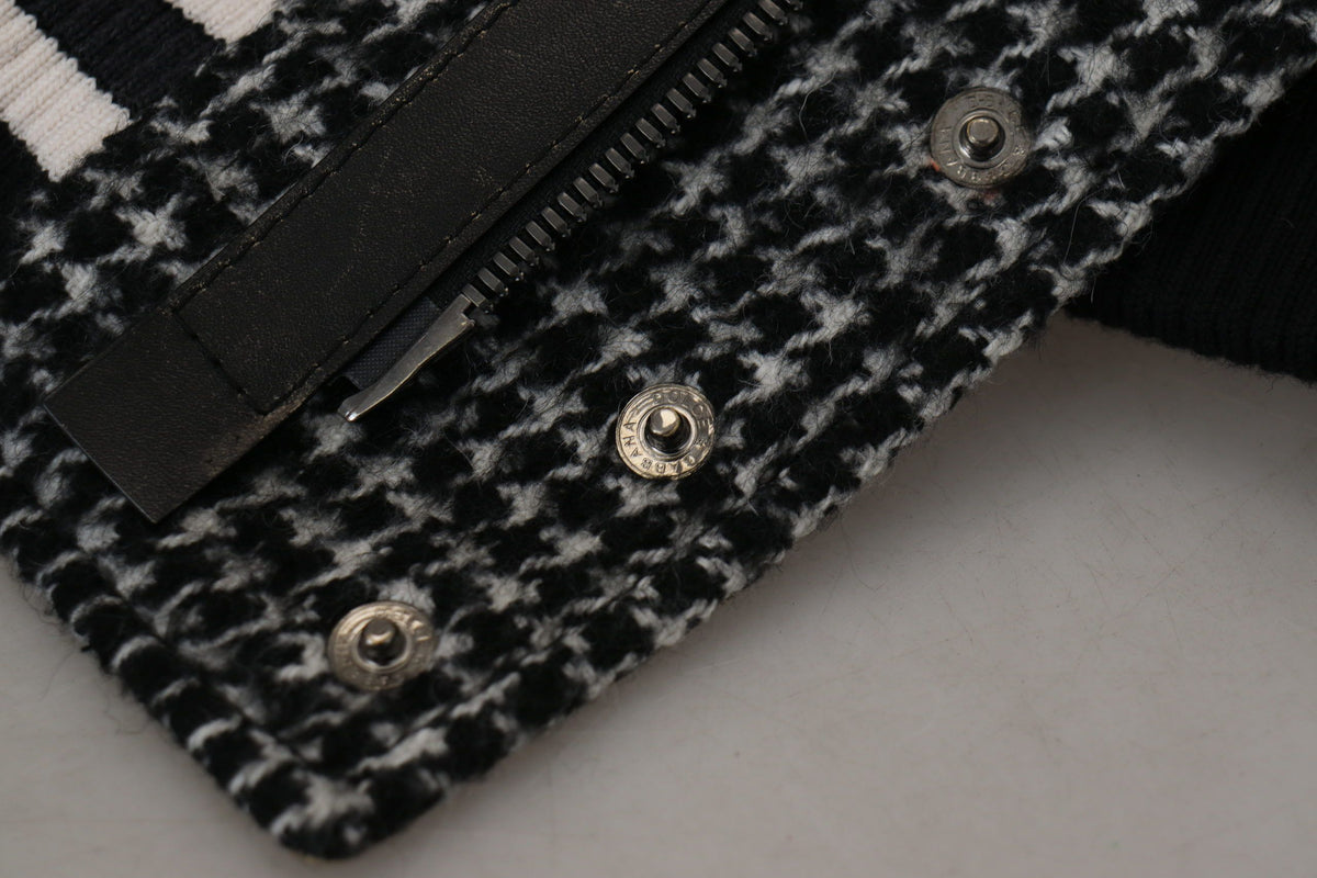 Dolce & Gabbana Black Houndstooth Polyester Bomber Jacket Dolce & Gabbana