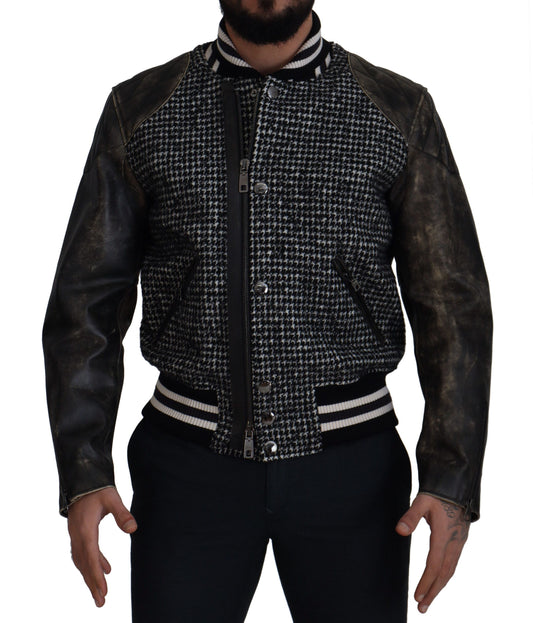 Dolce & Gabbana Black Houndstooth Polyester Bomber Jacket Dolce & Gabbana