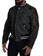 Dolce & Gabbana Black Houndstooth Polyester Bomber Jacket Dolce & Gabbana