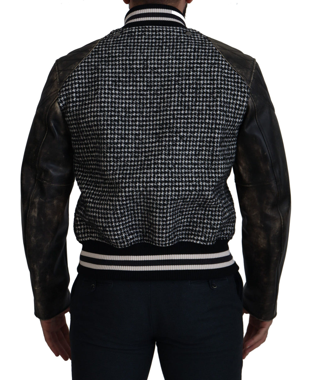 Dolce & Gabbana Black Houndstooth Polyester Bomber Jacket Dolce & Gabbana