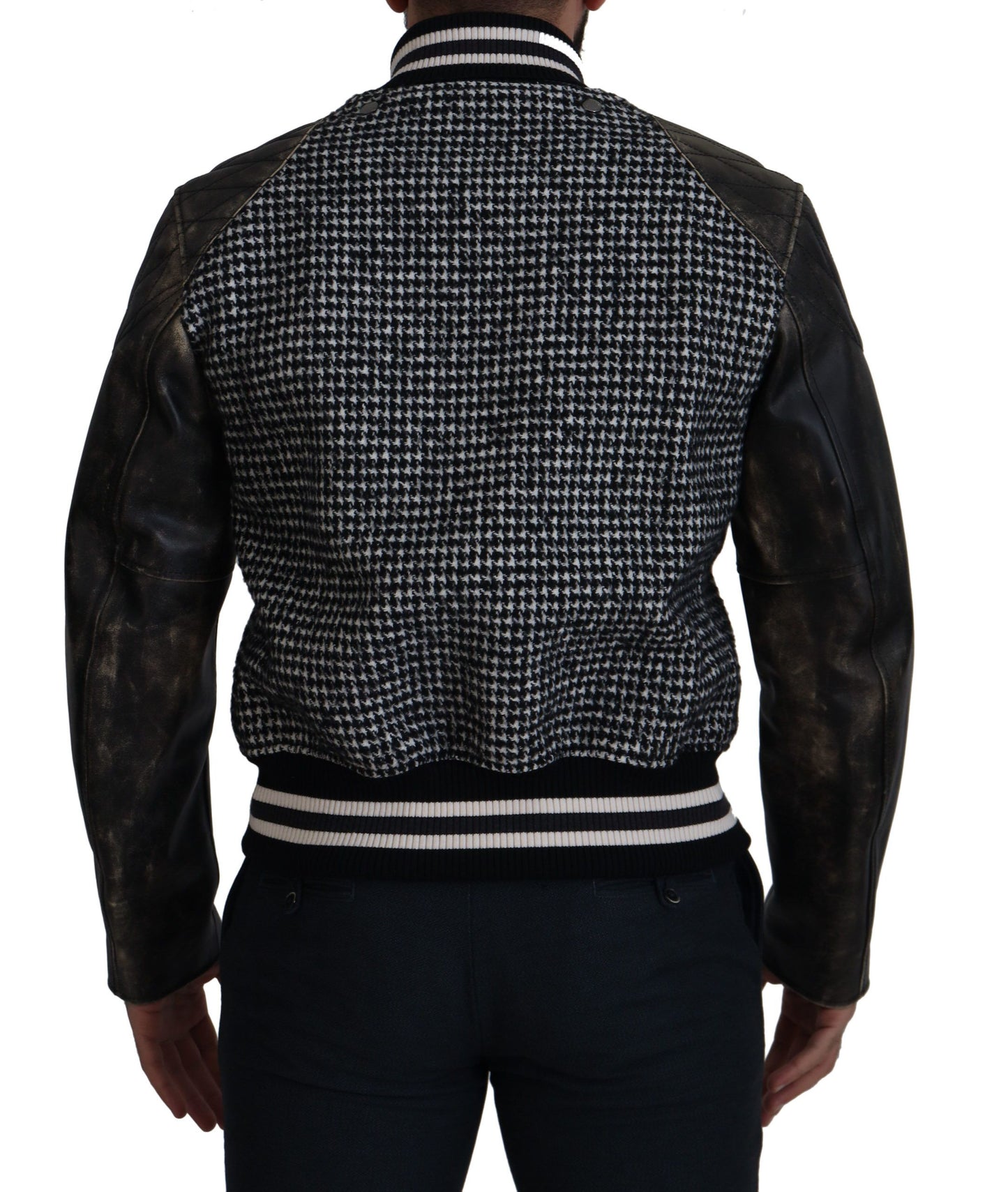 Dolce & Gabbana Black Houndstooth Polyester Bomber Jacket Dolce & Gabbana