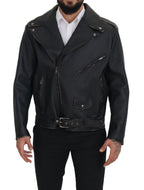 Dolce & Gabbana Black Leather Biker Coat Zipper Jacket - Eljoys Fashion 