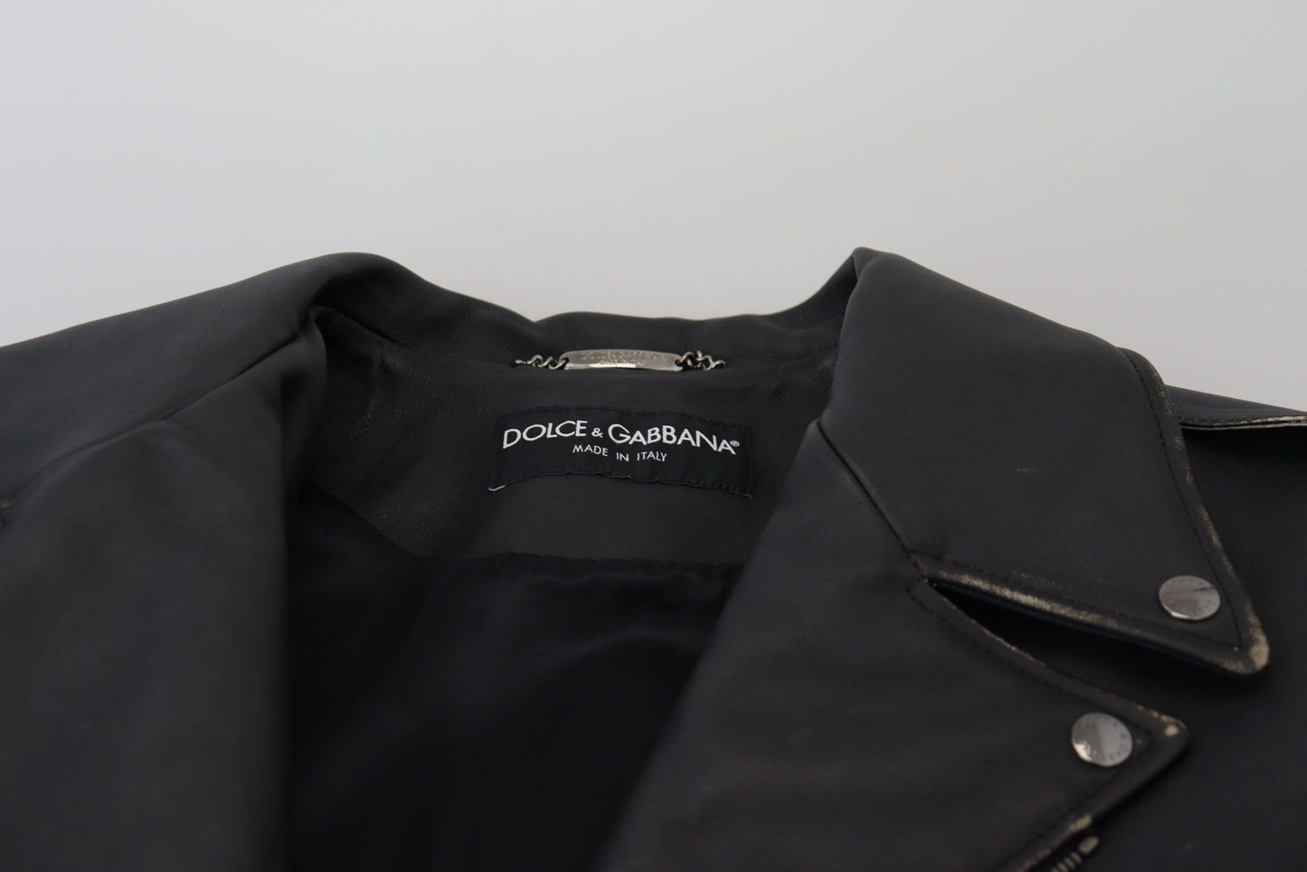 Dolce & Gabbana Black Leather Biker Coat Zipper Jacket Dolce & Gabbana