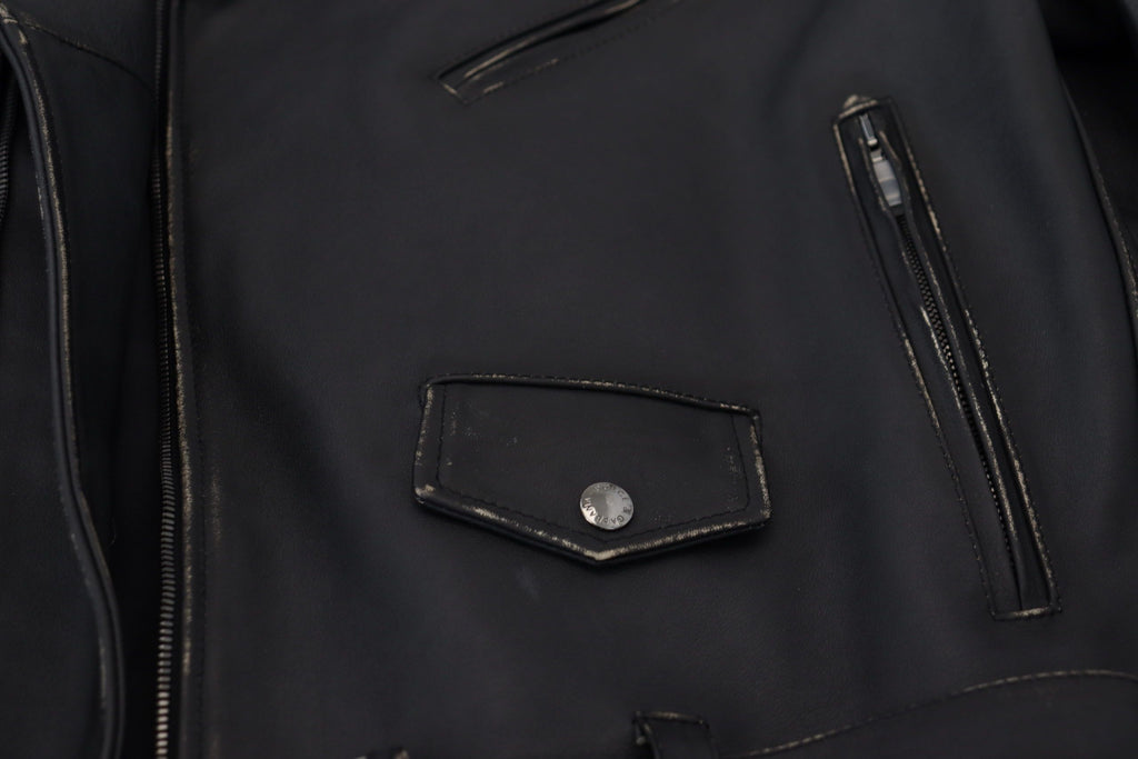 Dolce & Gabbana Black Leather Biker Coat Zipper Jacket - Eljoys Fashion 
