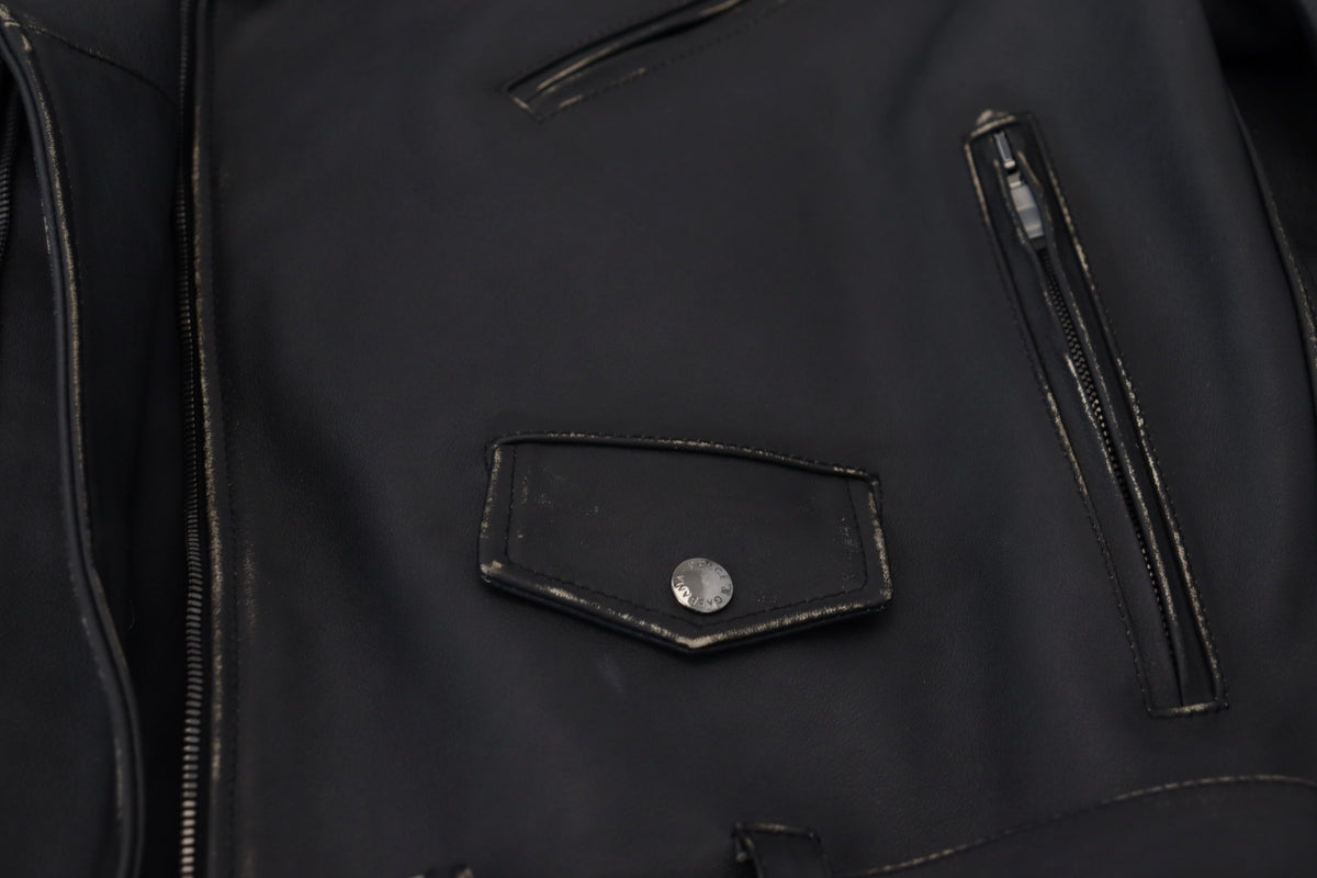 Dolce & Gabbana Black Leather Biker Coat Zipper Jacket - Eljoys Fashion 