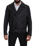 Dolce & Gabbana Black Leather Biker Coat Zipper Jacket - Eljoys Fashion 