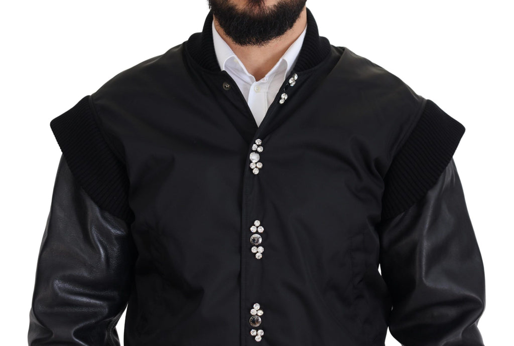 Dolce & Gabbana Black Nylon Crystals Coat Buttons Jacket - Eljoys Fashion 