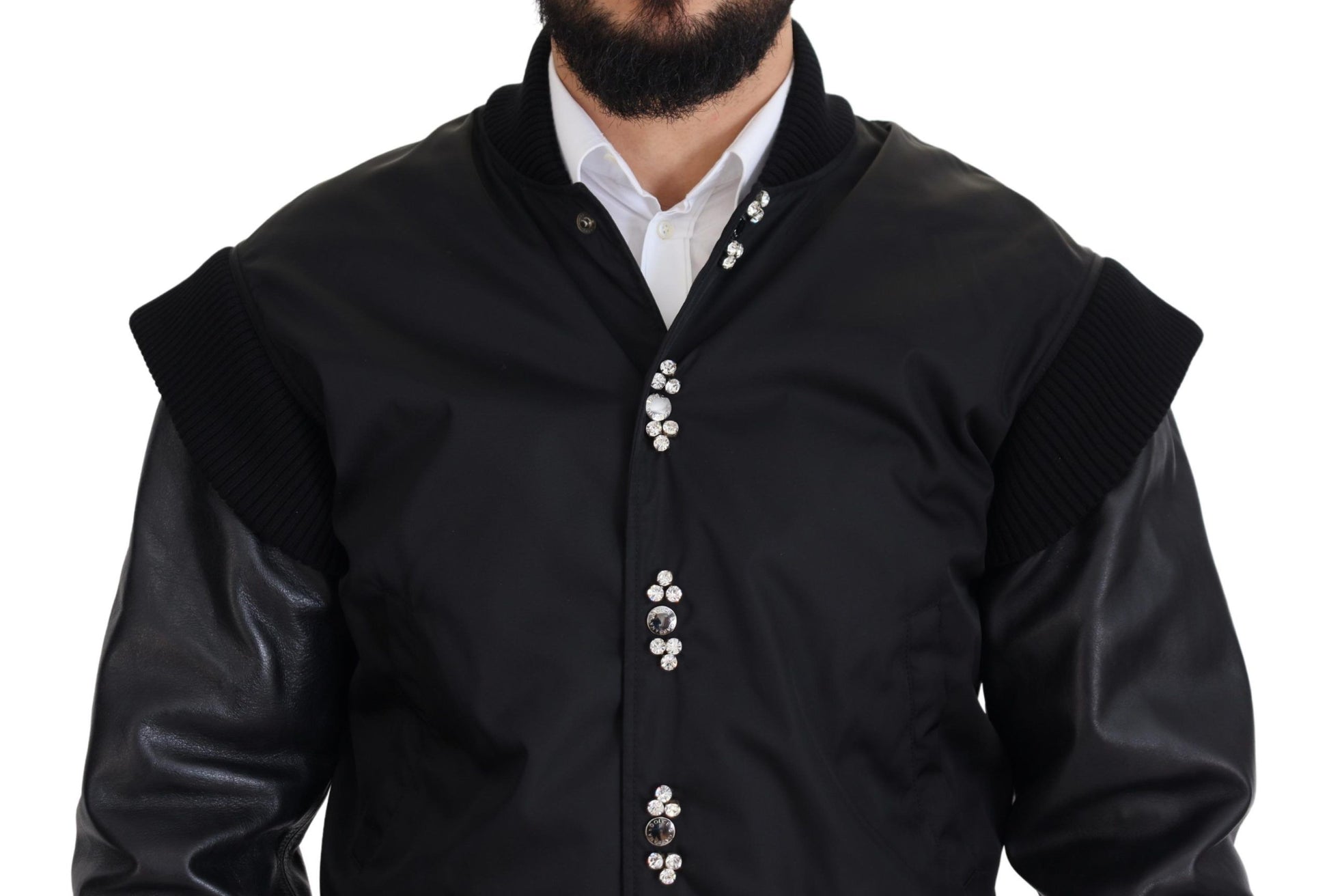 Dolce & Gabbana Black Nylon Crystals Coat Buttons Jacket Dolce & Gabbana