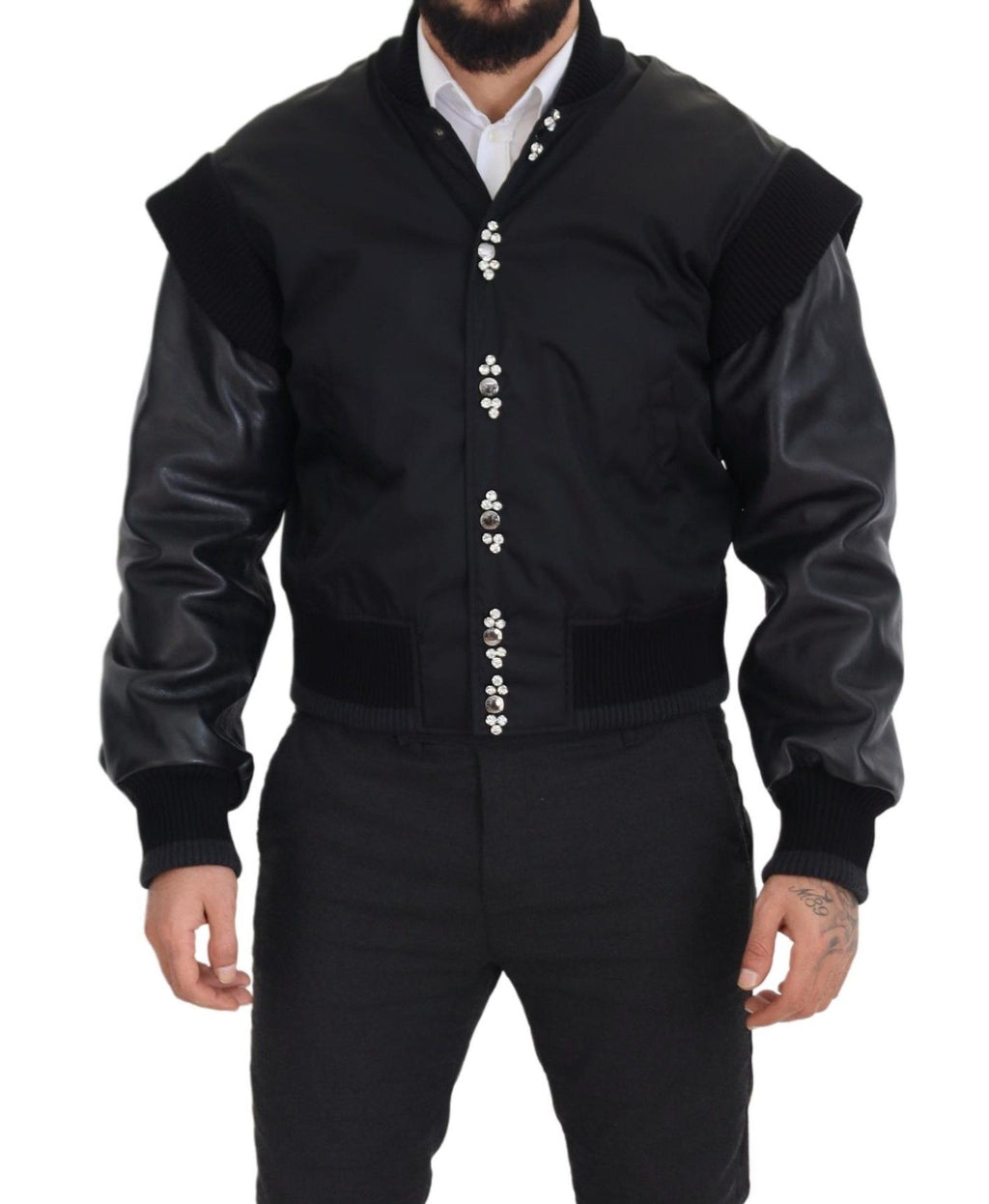Dolce & Gabbana Black Nylon Crystals Coat Buttons Jacket - Eljoys Fashion 