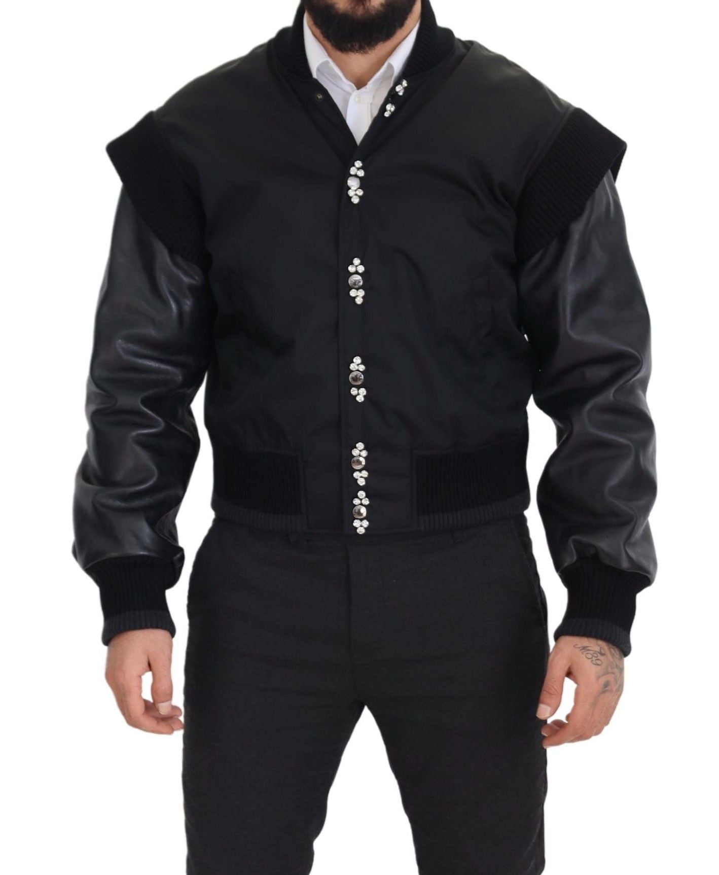 Dolce & Gabbana Black Nylon Crystals Coat Buttons Jacket Dolce & Gabbana