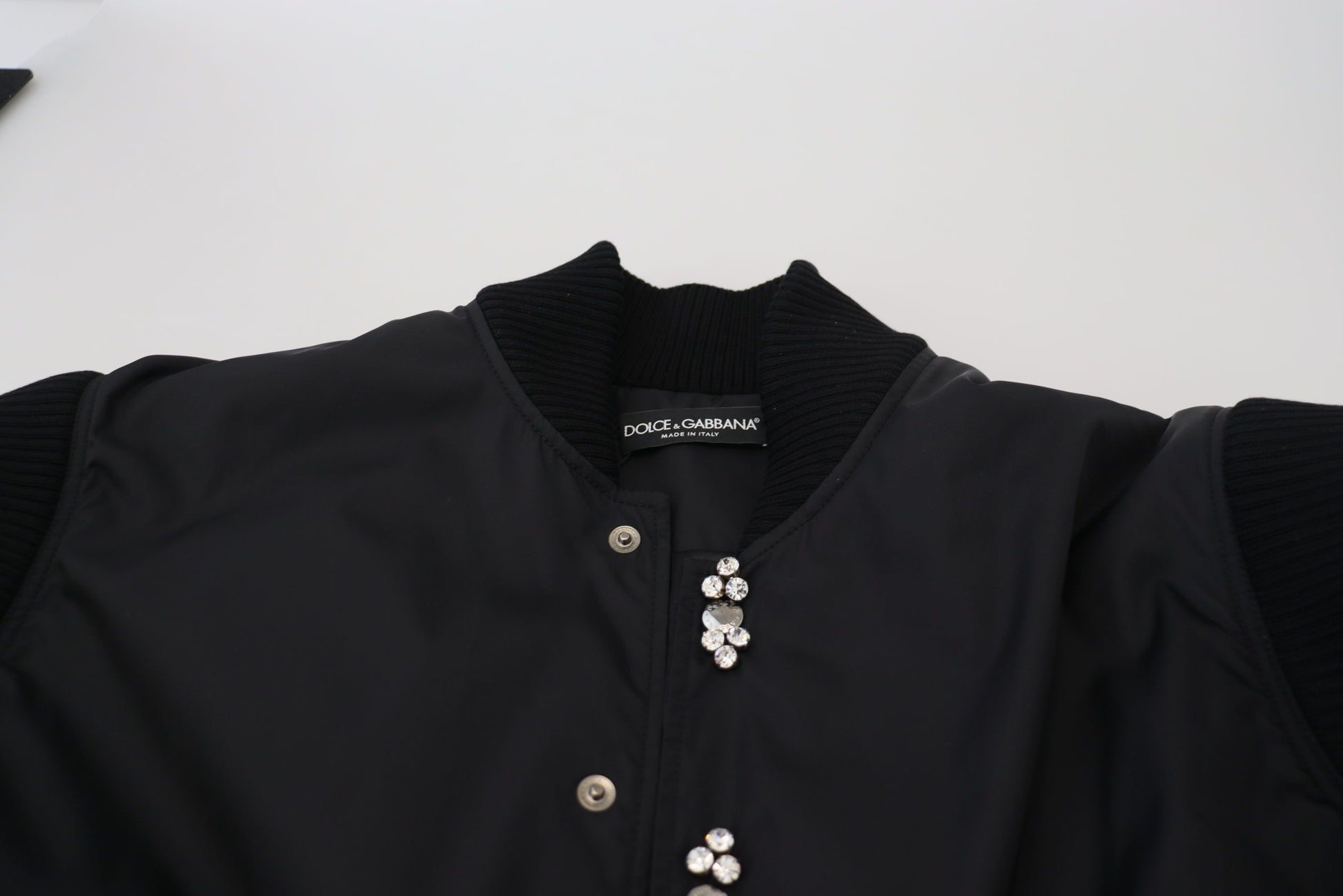 Dolce & Gabbana Black Nylon Crystals Coat Buttons Jacket Dolce & Gabbana