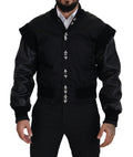 Dolce & Gabbana Black Nylon Crystals Coat Buttons Jacket - Eljoys Fashion 