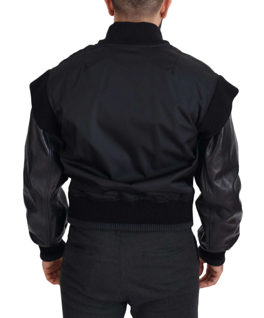 Dolce & Gabbana Black Nylon Crystals Coat Buttons Jacket - Eljoys Fashion 