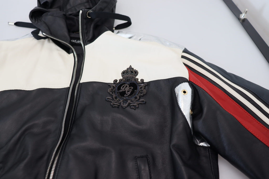 Dolce & Gabbana Black Leather Hooded Blouson Coat Jacket - Eljoys Fashion 