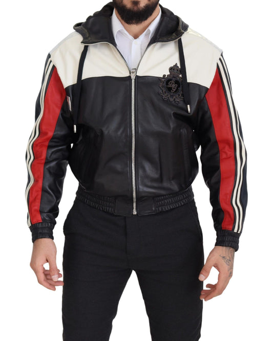 Dolce & Gabbana Black Leather Hooded Blouson Coat Jacket Dolce & Gabbana