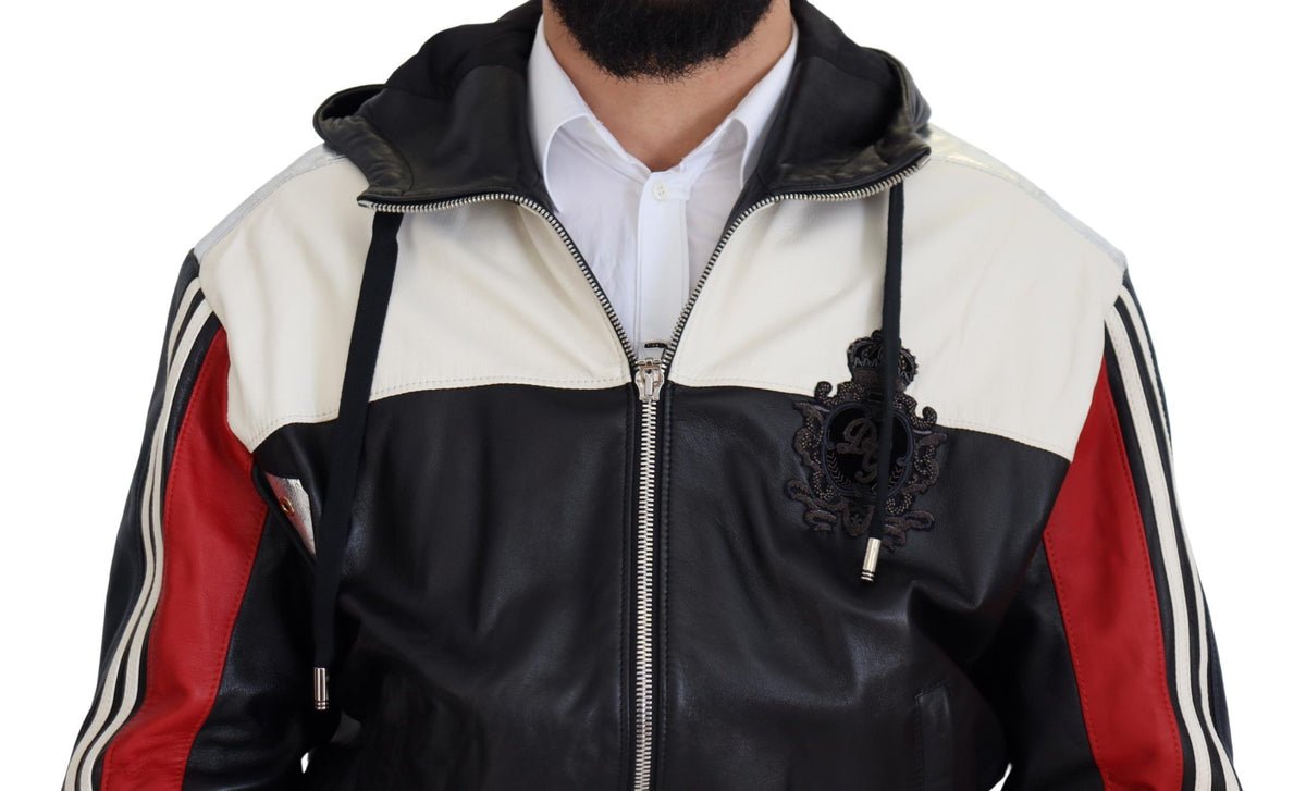 Dolce & Gabbana Black Leather Hooded Blouson Coat Jacket - Eljoys Fashion 
