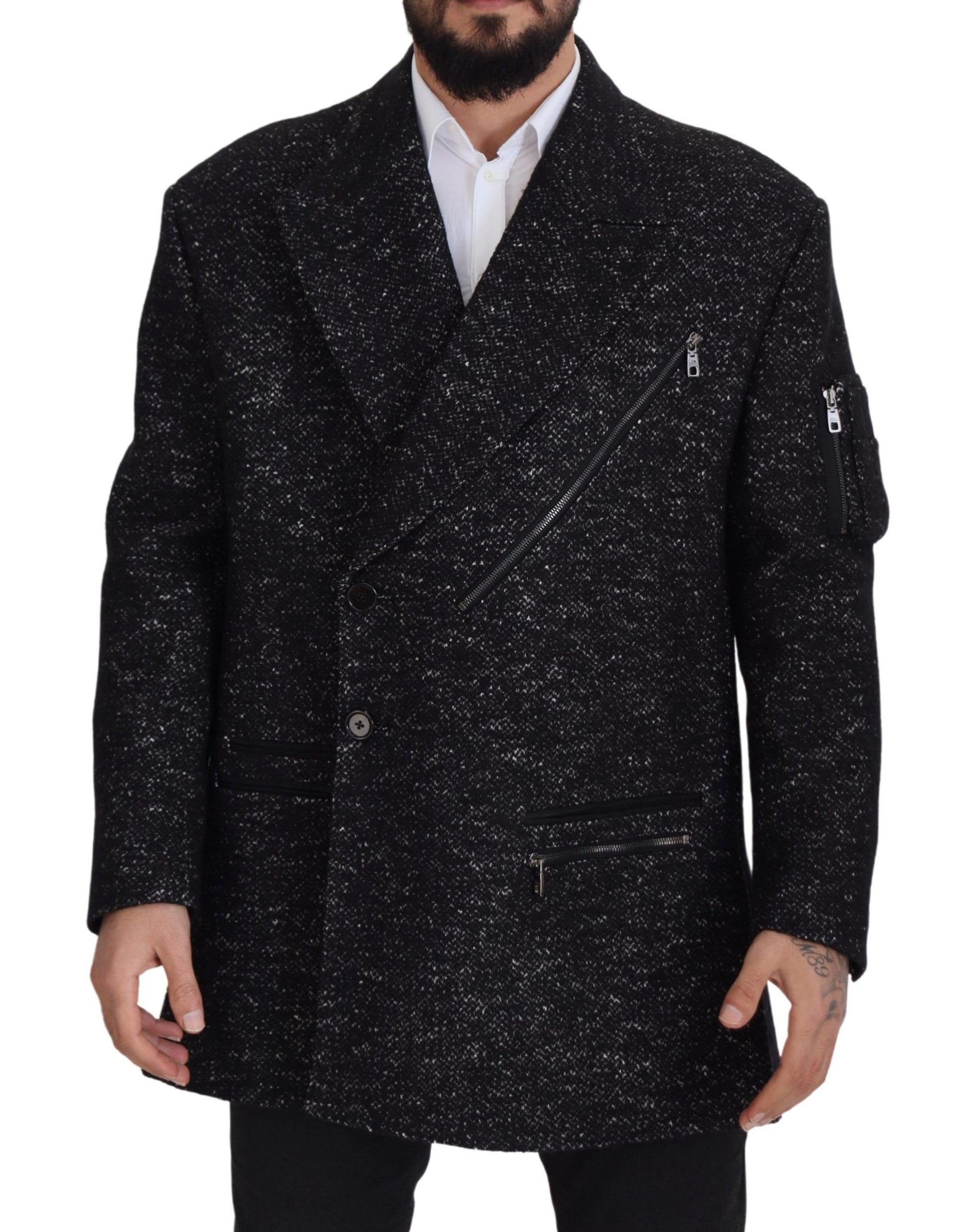 Dolce & Gabbana Black Wool Double Breasted Coat Men Jacket Dolce & Gabbana