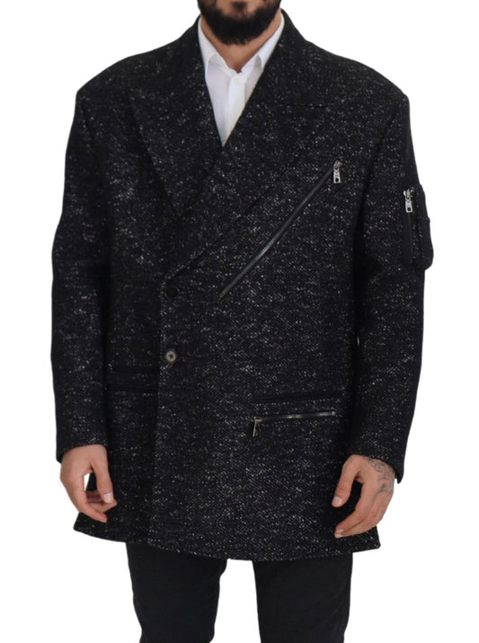 Dolce & Gabbana Black Wool Double Breasted Coat Men Jacket Dolce & Gabbana
