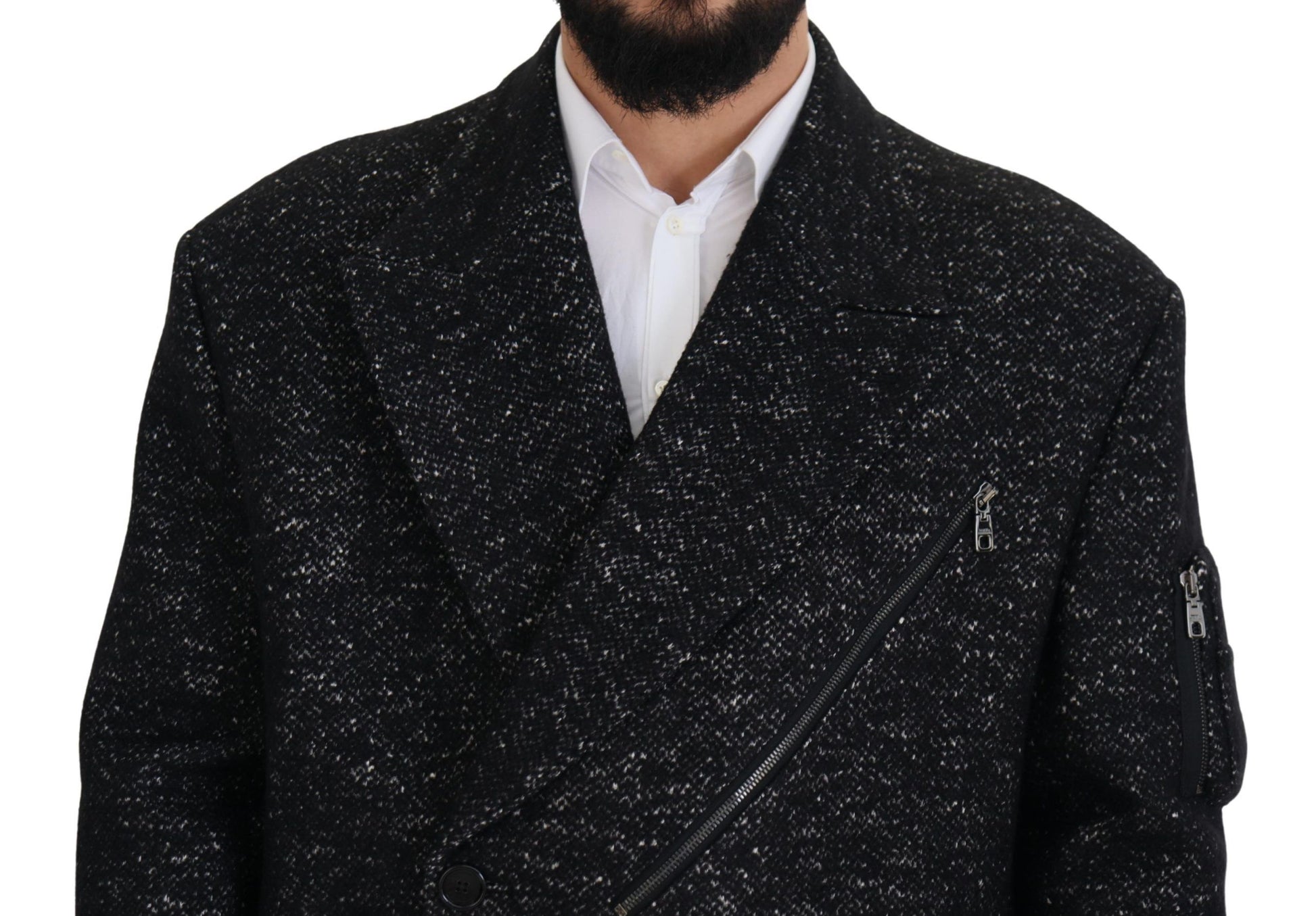 Dolce & Gabbana Black Wool Double Breasted Coat Men Jacket Dolce & Gabbana